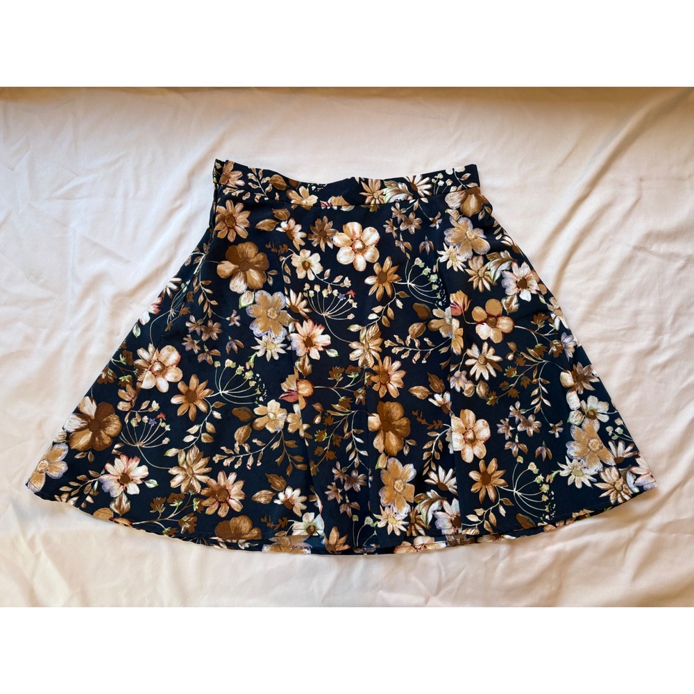 Vintage All That Jazz Floral Mini Skirt Brown Tan Botanical A-Line Size 9/10